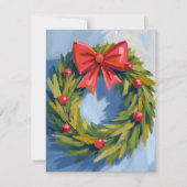 Roter Schleife Weihnachtskranz | Aquarell Feiertagskarte (Vorderseite)