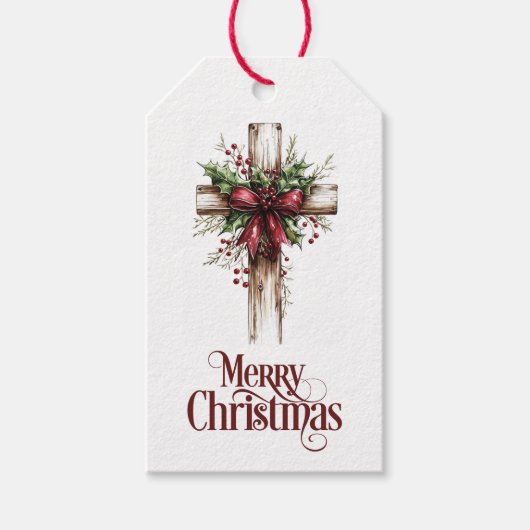 Roter Schleife Weihnachtskreuz Geschenkanhänger (Vorderseite)