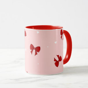 Roter Schleifen-Bogen-Muster   Süße Pastellrosa Cu Tasse