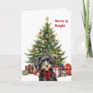 Roter Schleifen Cavapoo Hund Weihnachtsbaum Karte
