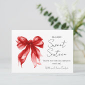 Roter Schleifen-Coquette-Script Sweet 16 Danke (Stehend Vorderseite)