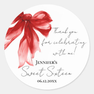 Roter Schleifen-Coquette-Script Sweet 16 Danke Runder Aufkleber