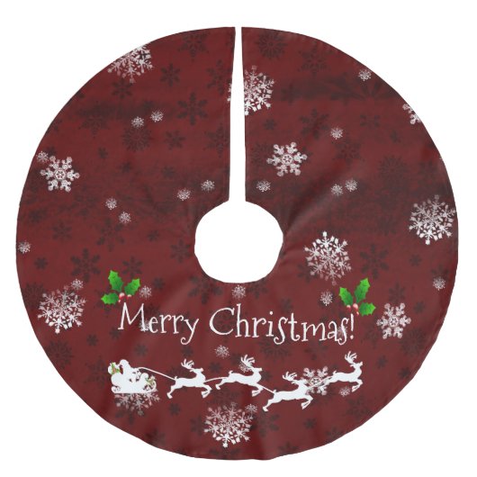 Roter Schlitten und Rentierbaumrock des Weihnachts Polyester Weihnachtsbaumdecke (Vorderseite)