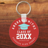 roter Schlüsselanhänger mit Namen und Unterrichtsj (Vorderseite)