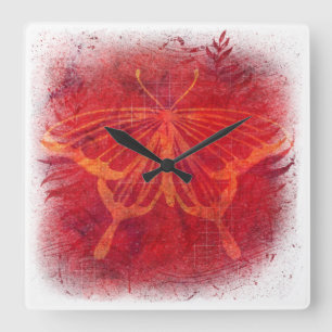Roter Schmetterling Abstrakt beängstigende Grunge Quadratische Wanduhr
