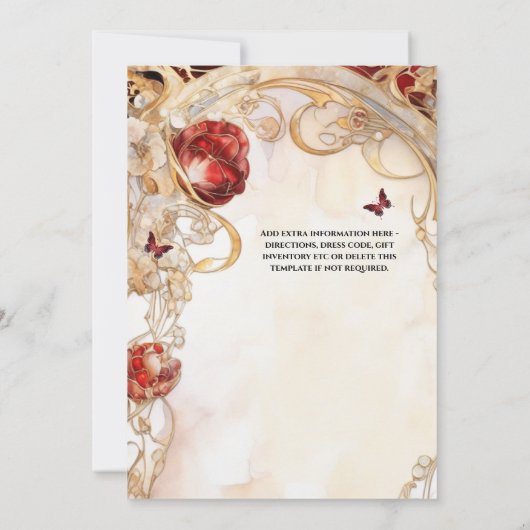 Roter Schmetterling Blütenbraun Rose Braun 2 Braut Einladung (Rückseite)