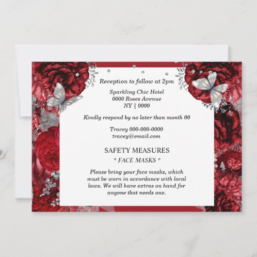 Roter Schmetterling Elegante Rosen quinceanera Einladung (Rückseite)