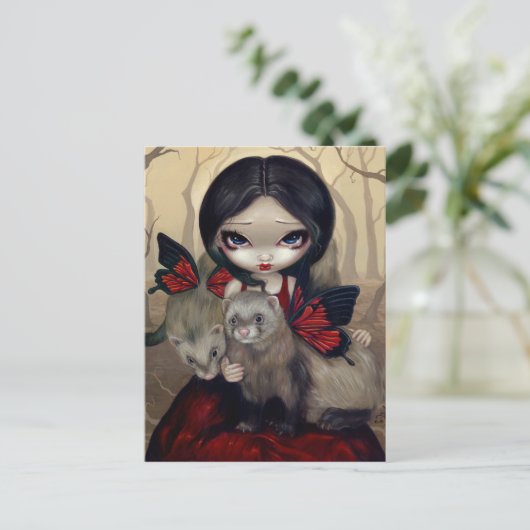 "Roter Schmetterling-Frettchen" Postkarte (Stehend Vorderseite)