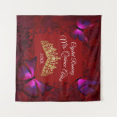 Roter Schmetterling, Gold Tiara Quinceanera Rücksc Wandteppich (Vorderseite (Horizontal))