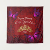 Roter Schmetterling, Gold Tiara Quinceanera Rücksc Wandteppich (Vorderseite)