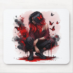 Roter Schmetterling Grunge Mädchen Mousepad
