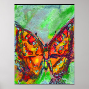 ROTER SCHMETTERLING IN BLAU GRÜN TÜRKIS GOLD FUNKE POSTER