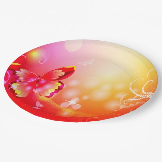 Roter Schmetterling Pappteller (Schrägansicht)