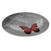 Roter Schmetterling Rustikale Personalisierte Schn Schneidebrett (Ecke)