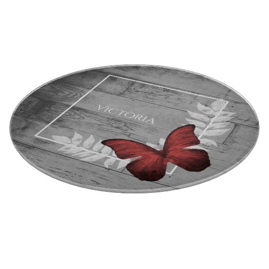 Roter Schmetterling Rustikale Personalisierte Schn Schneidebrett (Ecke)
