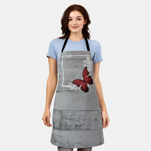 Roter Schmetterling Rustikale Personalisierte Schü Schürze (Getragen)