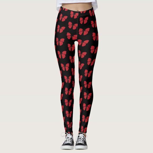 Roter Schmetterling Zeichnend Leggings (Vorderseite)