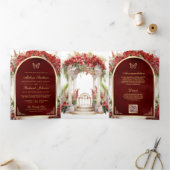 Roter Schmetterlingsgarten auf einer Hochzeit Dreifach Gefaltete Einladung (Innenseite)