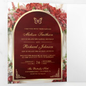 Roter Schmetterlingsgarten auf einer Hochzeit Dreifach Gefaltete Einladung (Innen Erste Seite)