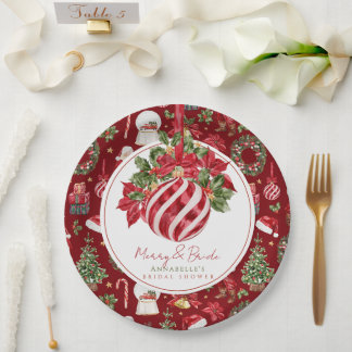 Roter Schmuck Weihnachten Fröhlich & Braut Brautpa Pappteller