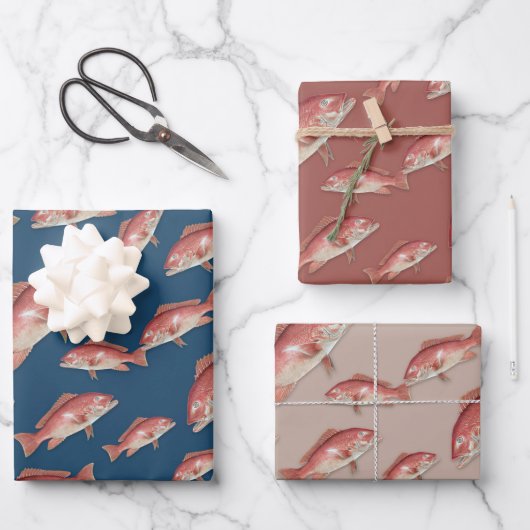 Roter Schnapper Fisch Fischer Geschenkpapier Set (Vorderseite)