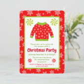 Roter Schneeblatt Weihnachtspullover Party Einladung (Stehend Vorderseite)