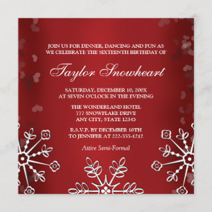 ROTER SCHNEEFLOCKE-16. GEBURTSTAG-GEBURTSTAG EINLADUNG