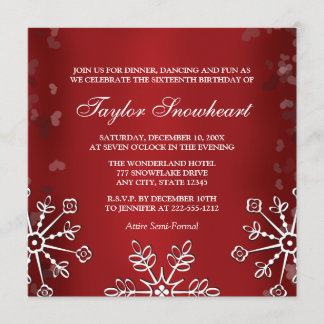 ROTER SCHNEEFLOCKE-16. GEBURTSTAG-GEBURTSTAG EINLADUNG