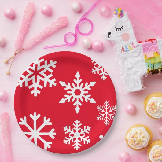 Roter Schneeflocke-Weihnachtspapier-Teller Pappteller (Party)
