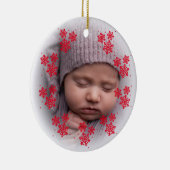 Roter Schneeflocken aus neugeborenem Foto Keramik Keramik Ornament (Rechts)