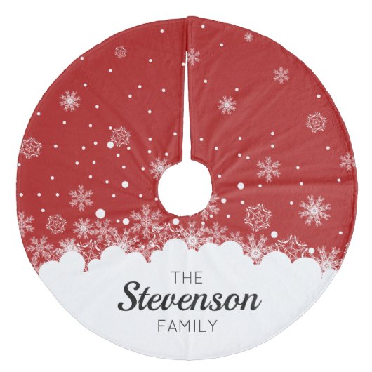 Roter Schneeflocken Personalisierter Weihnachtsbau Fleece Weihnachtsbaumdecke (Vorderseite)