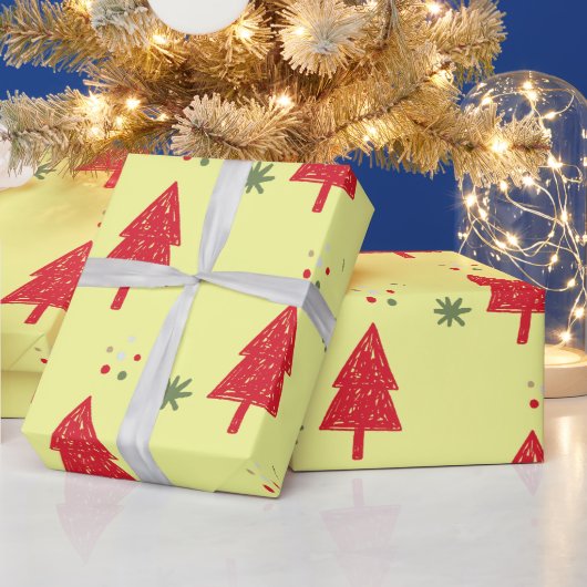 Roter Schneeflocken Xmas Baum Nahtloses Muster Geschenkpapier (Feiertage)