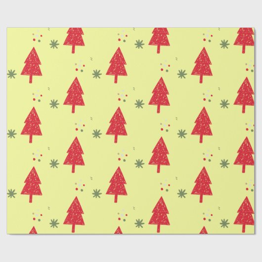 Roter Schneeflocken Xmas Baum Nahtloses Muster Geschenkpapier (Flach)