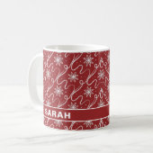Roter Schneeflockenwirbel-Name Kaffeetasse (Vorderseite Links)