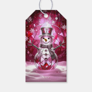 Roter Schneemann-Schneeflocken-Feiertags-Geschenk- Geschenkanhänger