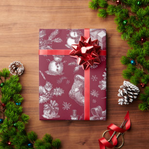 Roter Schneemann Vintage Elegante Geschenkverpacku Geschenkpapier