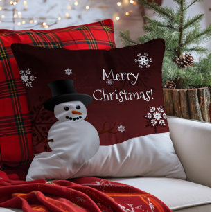 Roter Schneemann Winterlandschaft Weihnachts-Wurfk Kissen
