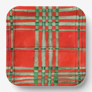 ROTER SCHOTTEN-TARTAN 9" Quadratische Pappteller