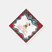 Roter Schottenkarode Weihnachtsbär Baby Shower Serviette (Ecke)