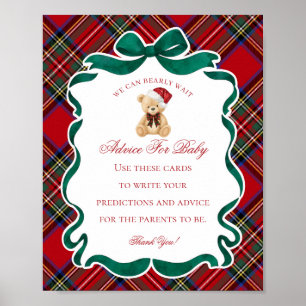 Roter Schottenkarode Weihnachtsbär Rat für Baby Poster