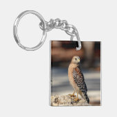 Roter Schulter-Hawk auf einem Felsen Schlüsselanhänger (Vorderseite links)