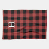 Roter Schwarz Büffel Karo Monogramm Feiertag Geschirrtuch (Horizontal)