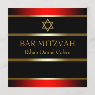 Roter Schwarz-Gold-Bar-Mizwa Einladung