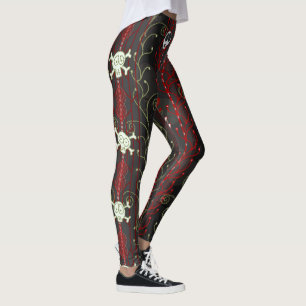 Roter, schwarz-gotischer ästhetischer Punk Skull Leggings