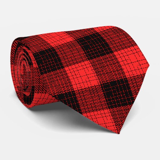 Roter Schwarz Kreuzschachttier Büffel Karo Krawatte (Gerollt)