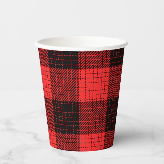 Roter Schwarz Kreuzschachttier Büffel Karo Pappbecher (Vorderseite)