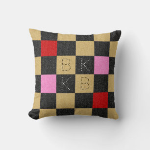 Roter Schwarz-Rosa-Glitzer geprüft Monogramm Kissen