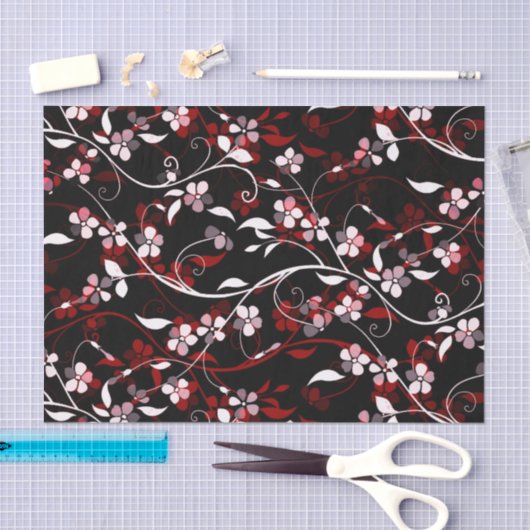 Roter, Schwarz und Weiß feiner Blumenstrauch Seidenpapier (Handwerk)