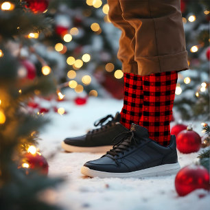 Roter Schwarz-Weißer Büffel Karo Winter Süße Weihn Socken