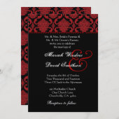 Roter Schwarz-weißer Damast, der metallische Einladung (Vorne/Hinten)